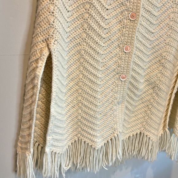 Hand Crocheted Cream Button Front Poncho Sweater - size Medium - Picture 2 of 4